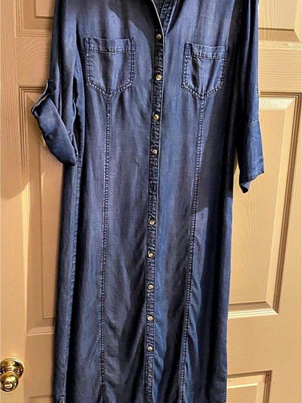 Chico's Denim Maxi Shirt Dress Blue Size 1.5